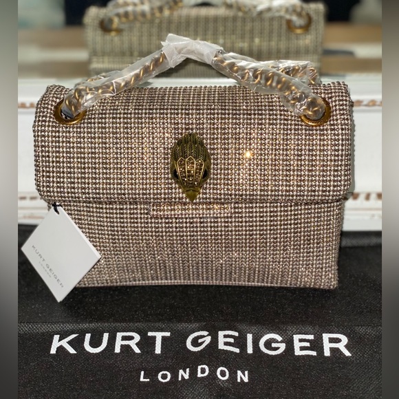 Kurt Geiger London Mini Kensington Tweed Dark Beige Crossbody Bag - Picture 4 of 8